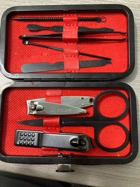 Black Metal Manicure Set with Red Interior